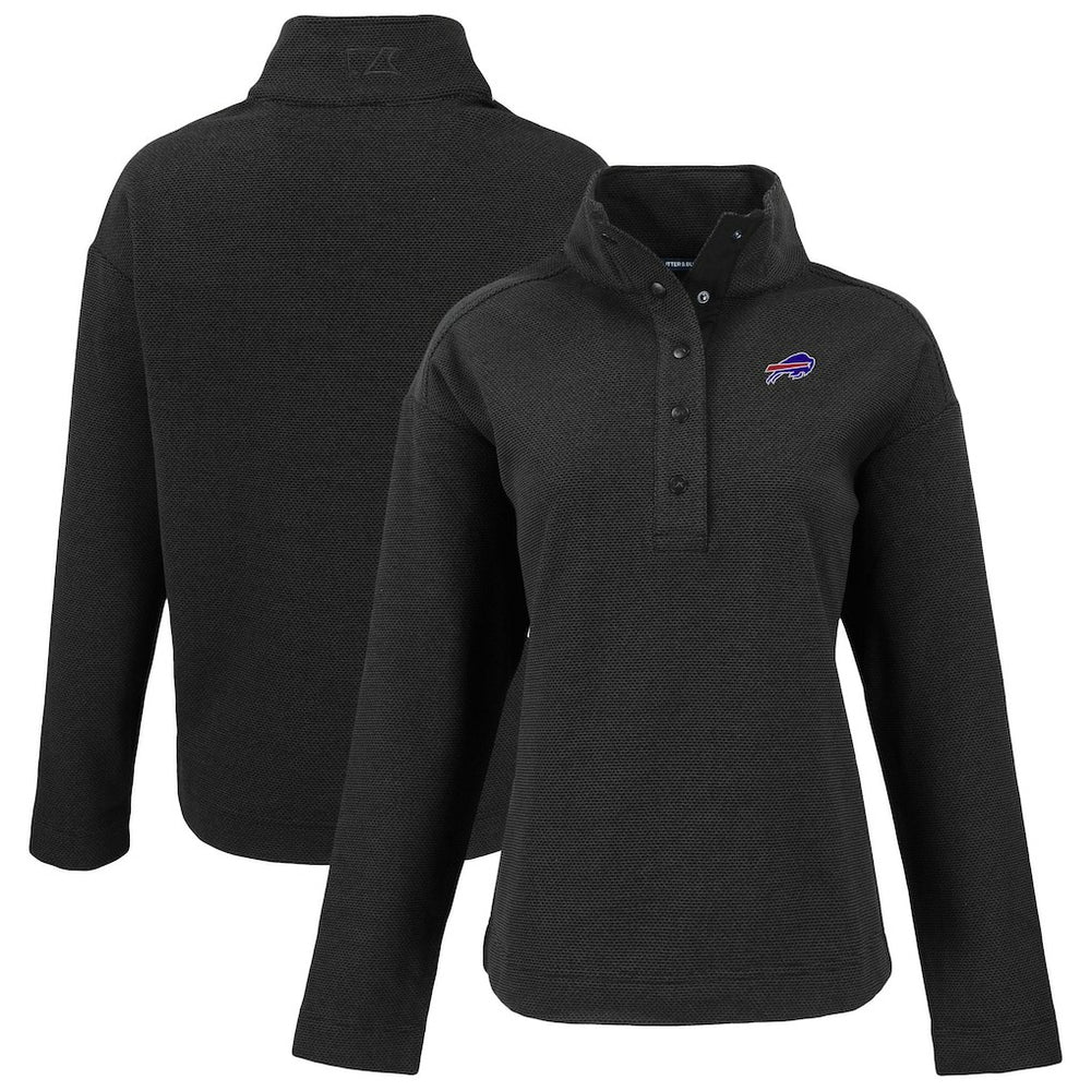 Buffalo Bills Cutter & Buck Women's Hunts Point Eco Half-Snap Sweatshirt Black - NFL