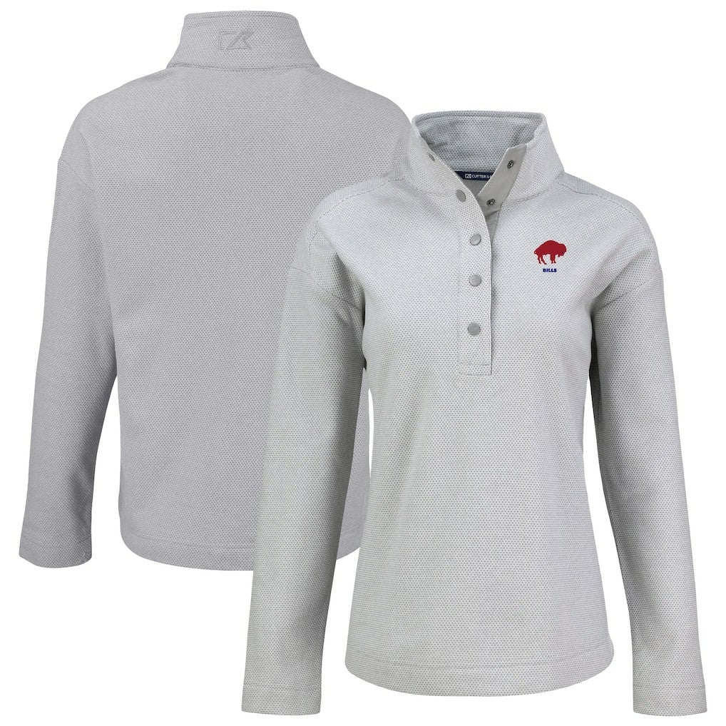 Buffalo Bills Cutter & Buck Women's Hunts Point Eco Half-Snap Sweatshirt Gray - NFL