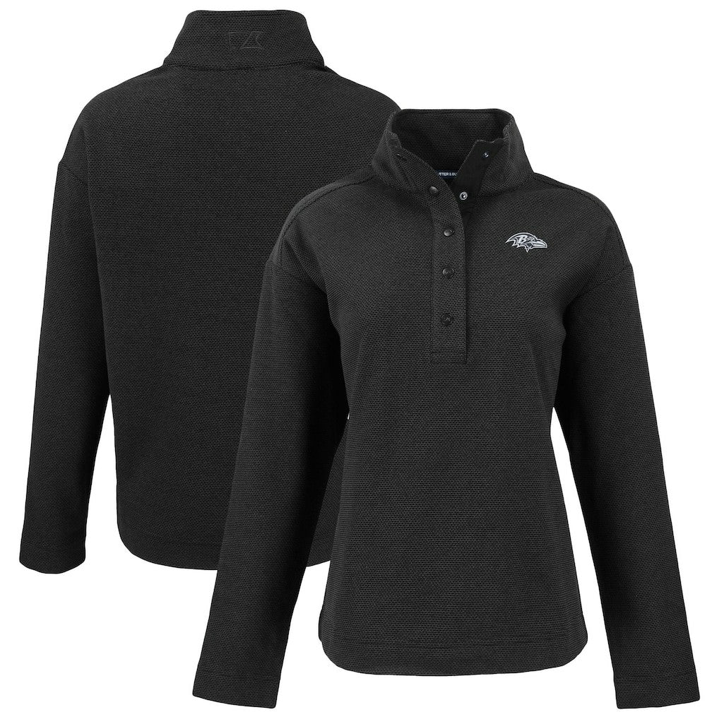 Baltimore Ravens Cutter & Buck Women's Hunts Point Eco Half-Snap Sweatshirt Black - NFL
