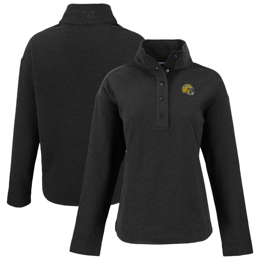 Green Bay Packers Cutter & Buck Women's Hunts Point Eco Half-Snap Sweatshirt Black - NFL