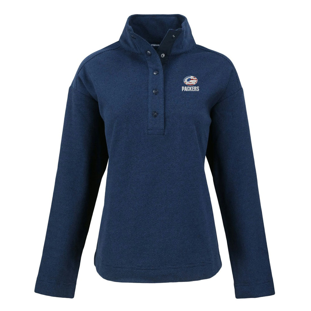 Green Bay Packers Cutter & Buck Women's Hunts Point Eco Half-Snap Sweatshirt Navy - NFL