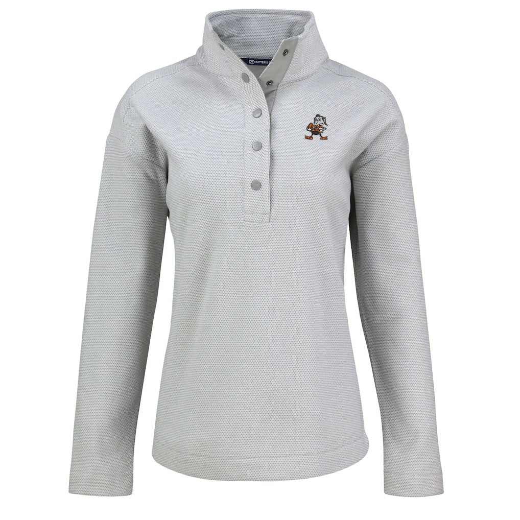 Cleveland Browns Cutter & Buck Women's Hunts Point Eco Half-Snap Sweatshirt Gray - NFL