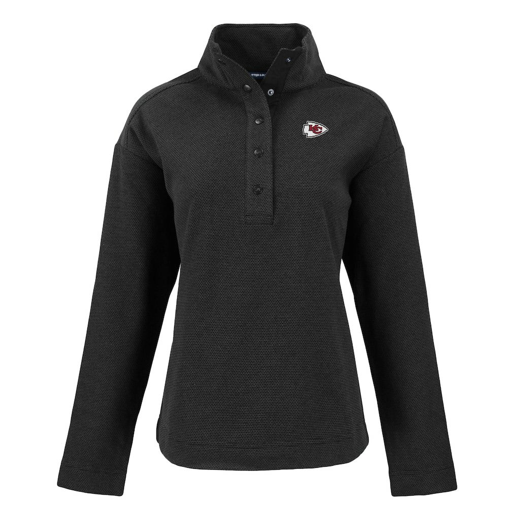 Kansas City Chiefs Cutter & Buck Women's Hunts Point Eco Half-Snap Sweatshirt Black - NFL