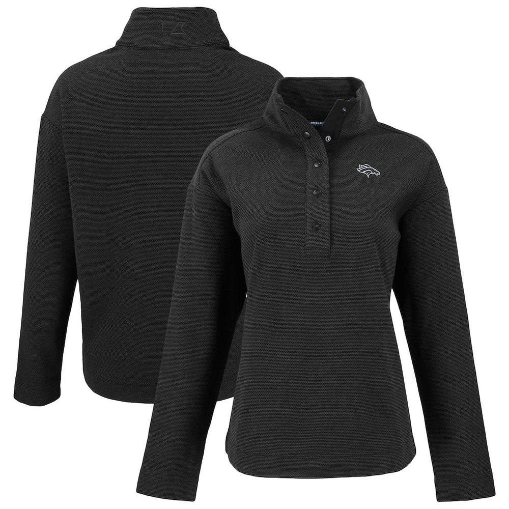 Denver Broncos Cutter & Buck Women's Hunts Point Eco Half-Snap Sweatshirt Black - NFL
