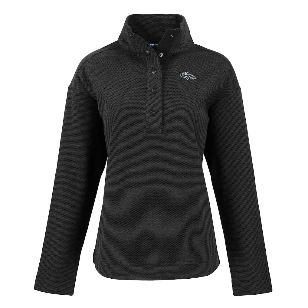 Denver Broncos Cutter & Buck Women's Hunts Point Eco Half-Snap Sweatshirt Black - NFL