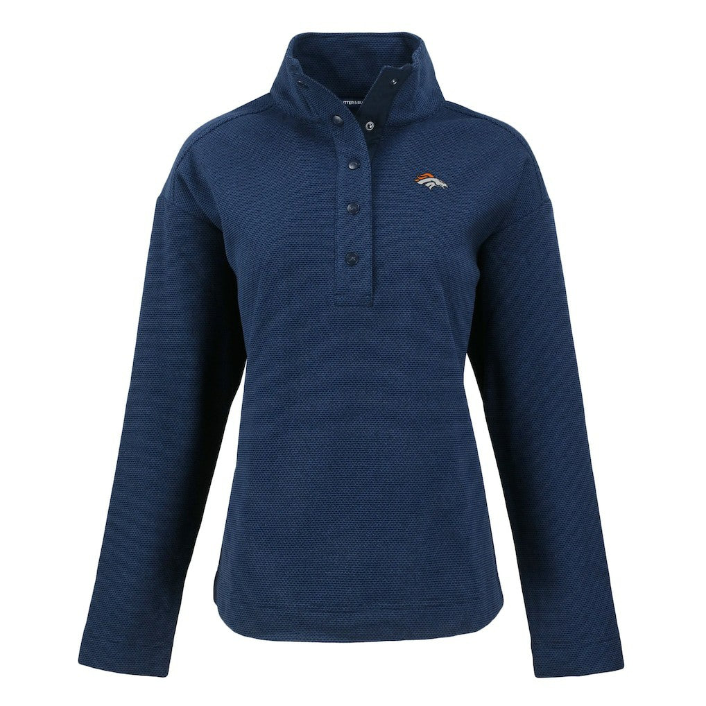 Denver Broncos Cutter & Buck Women's Hunts Point Eco Half-Snap Sweatshirt Navy - NFL