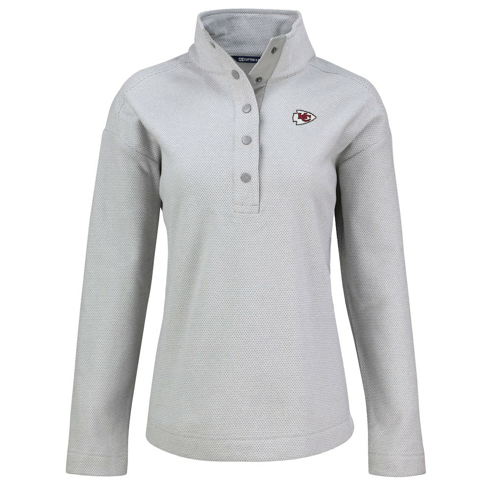 Kansas City Chiefs Cutter & Buck Women's Hunts Point Eco Half-Snap Sweatshirt Gray - NFL