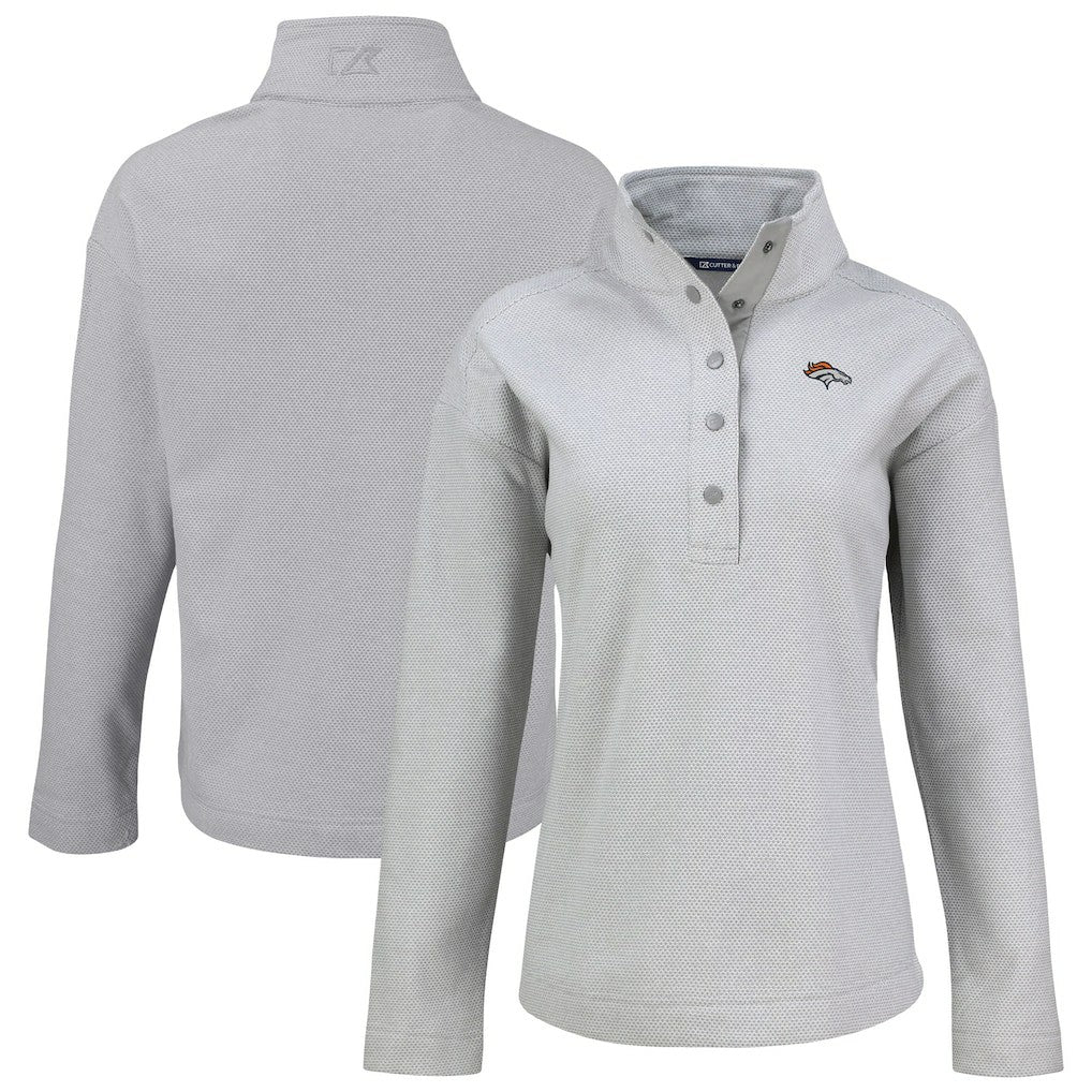 Denver Broncos Cutter & Buck Women's Hunts Point Eco Half-Snap Sweatshirt Gray - NFL