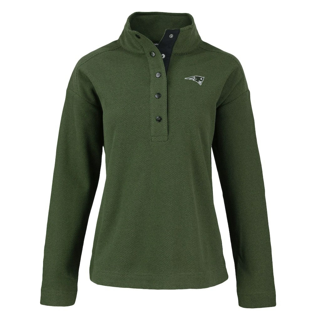 New England Patriots Cutter & Buck Women's Hunts Point Eco Half-Snap Sweatshirt Green - NFL