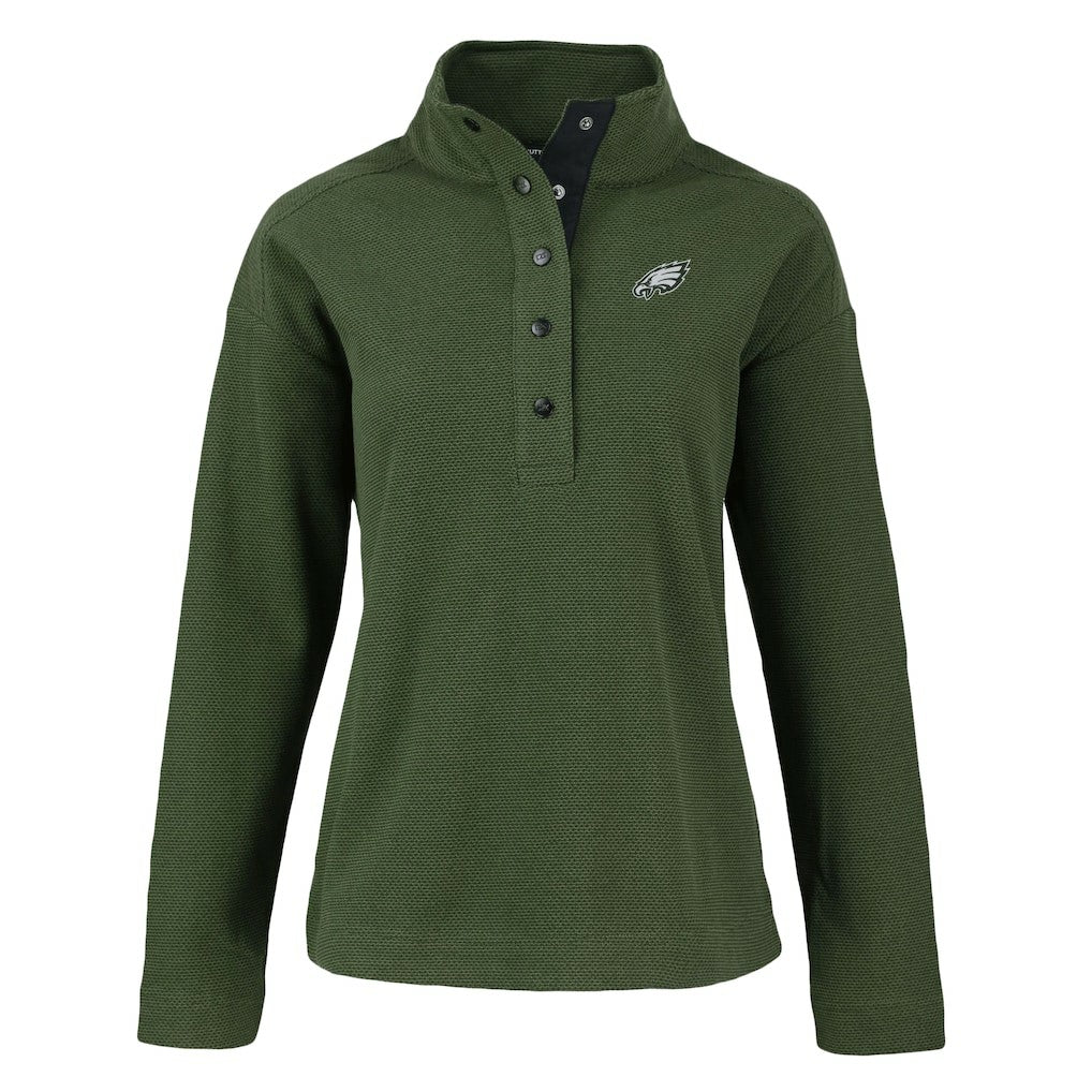 Philadelphia Eagles Cutter & Buck Women's Hunts Point Eco Half-Snap Sweatshirt Green - NFL