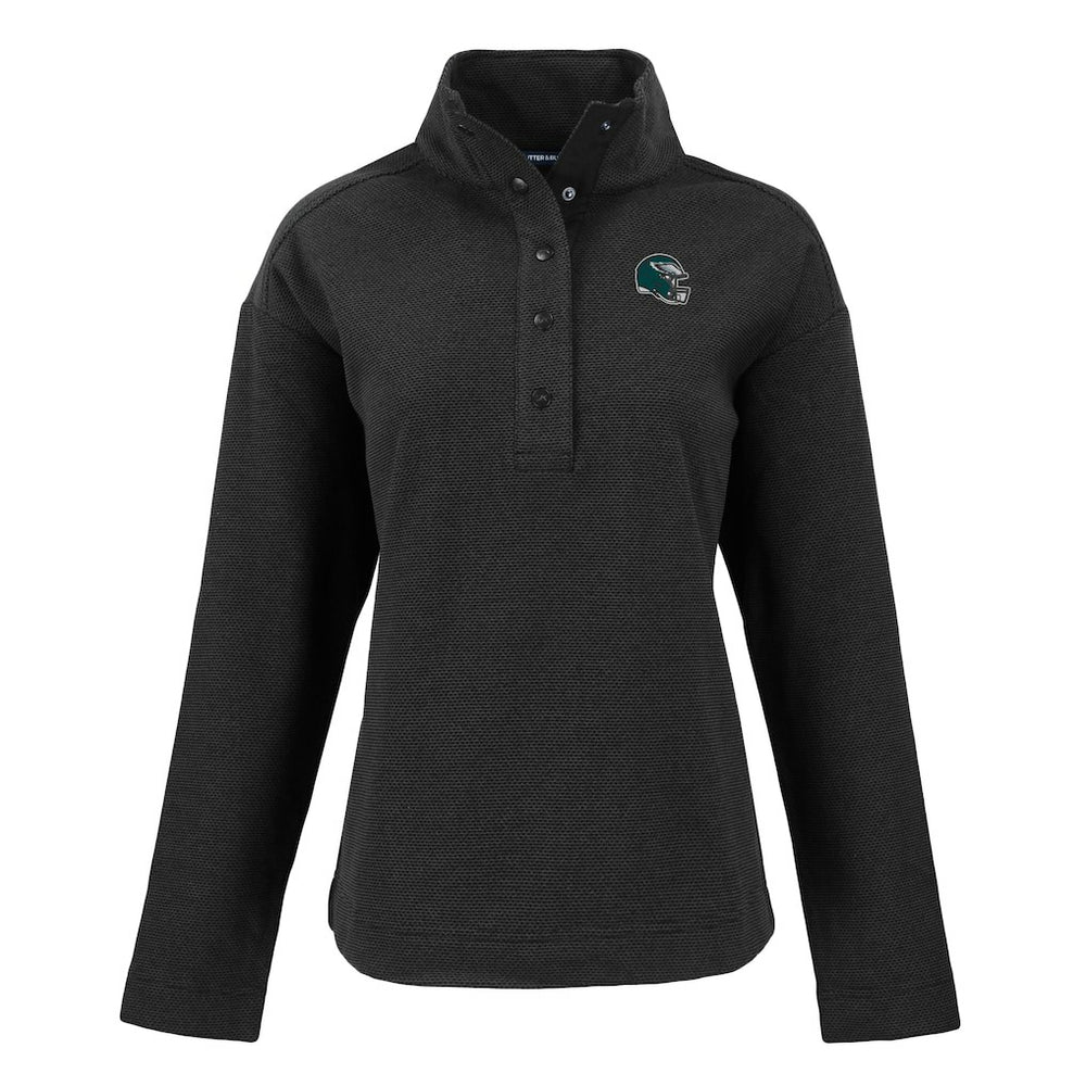 Philadelphia Eagles Cutter & Buck Women's Hunts Point Eco Half-Snap Sweatshirt Black - NFL