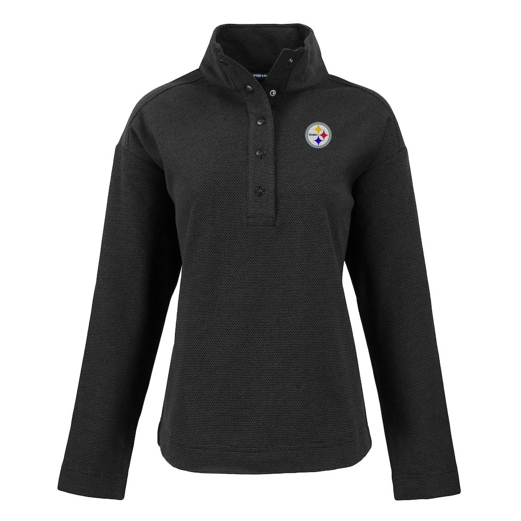 Pittsburgh Steelers Cutter & Buck Women's Hunts Point Eco Half-Snap Sweatshirt Black - NFL