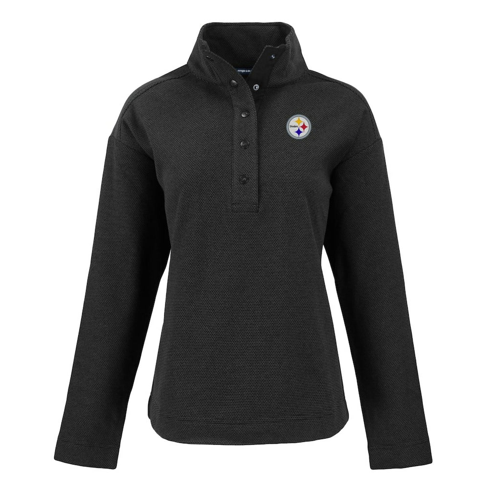 Pittsburgh Steelers Cutter & Buck Women's Hunts Point Eco Half-Snap Sweatshirt Black - NFL