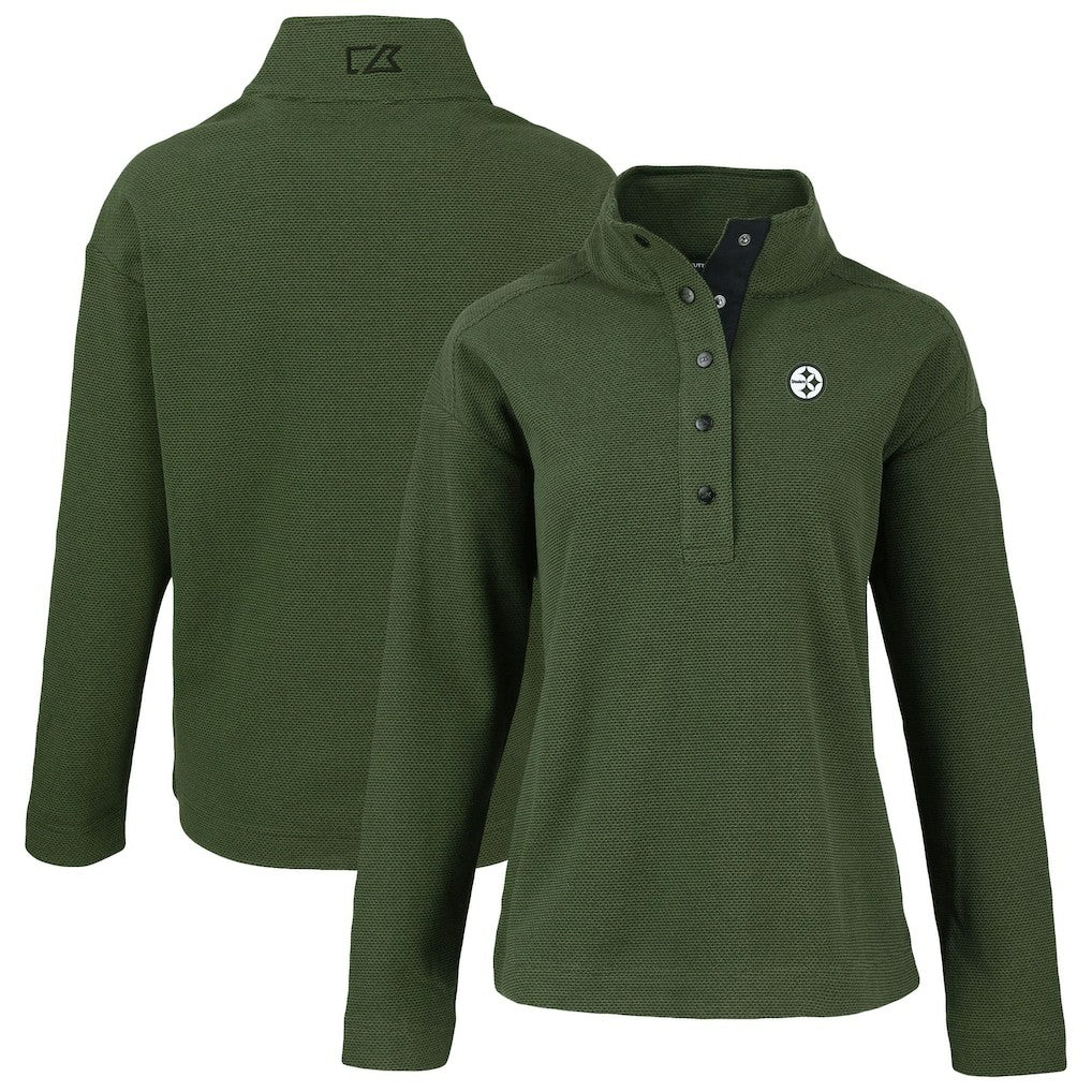 Pittsburgh Steelers Cutter & Buck Women's Hunts Point Eco Half-Snap Sweatshirt Green - NFL