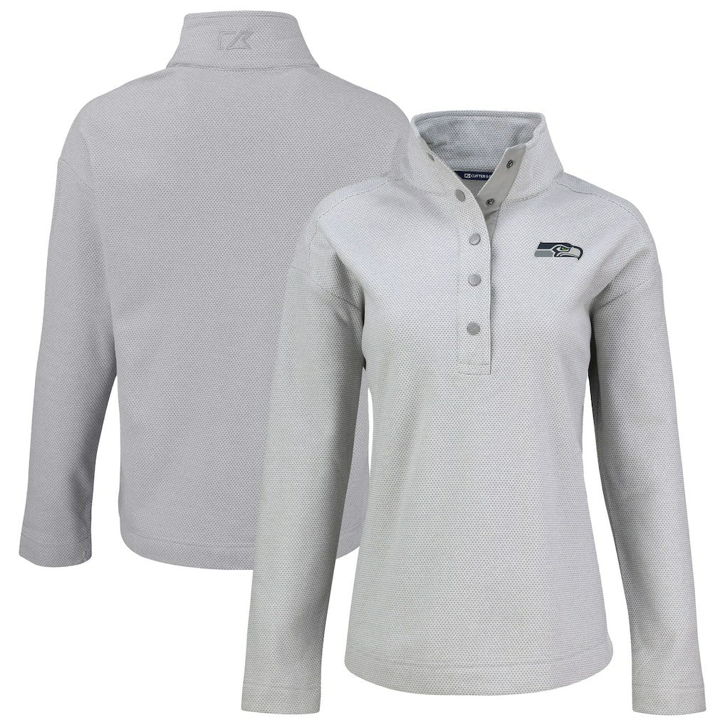 Seattle Seahawks Cutter & Buck Women's Hunts Point Eco Half-Snap Sweatshirt Gray - NFL