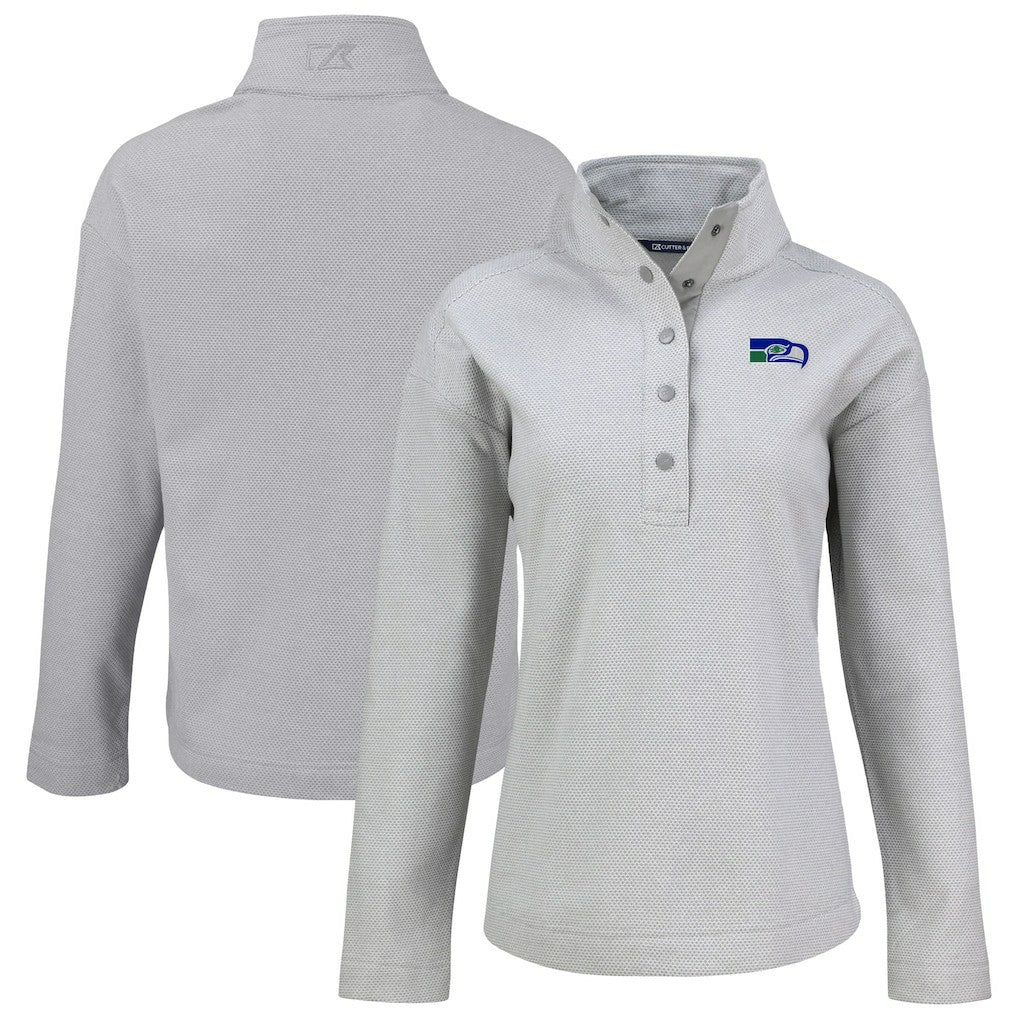 Seattle Seahawks Cutter & Buck Women's Hunts Point Eco Half-Snap Sweatshirt Gray - NFL