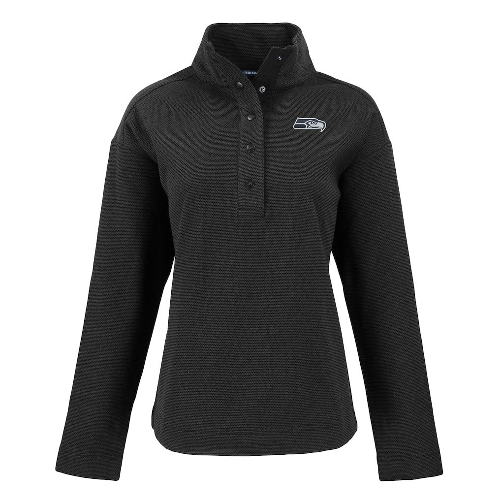 Seattle Seahawks Cutter & Buck Women's Hunts Point Eco Half-Snap Sweatshirt Black - NFL