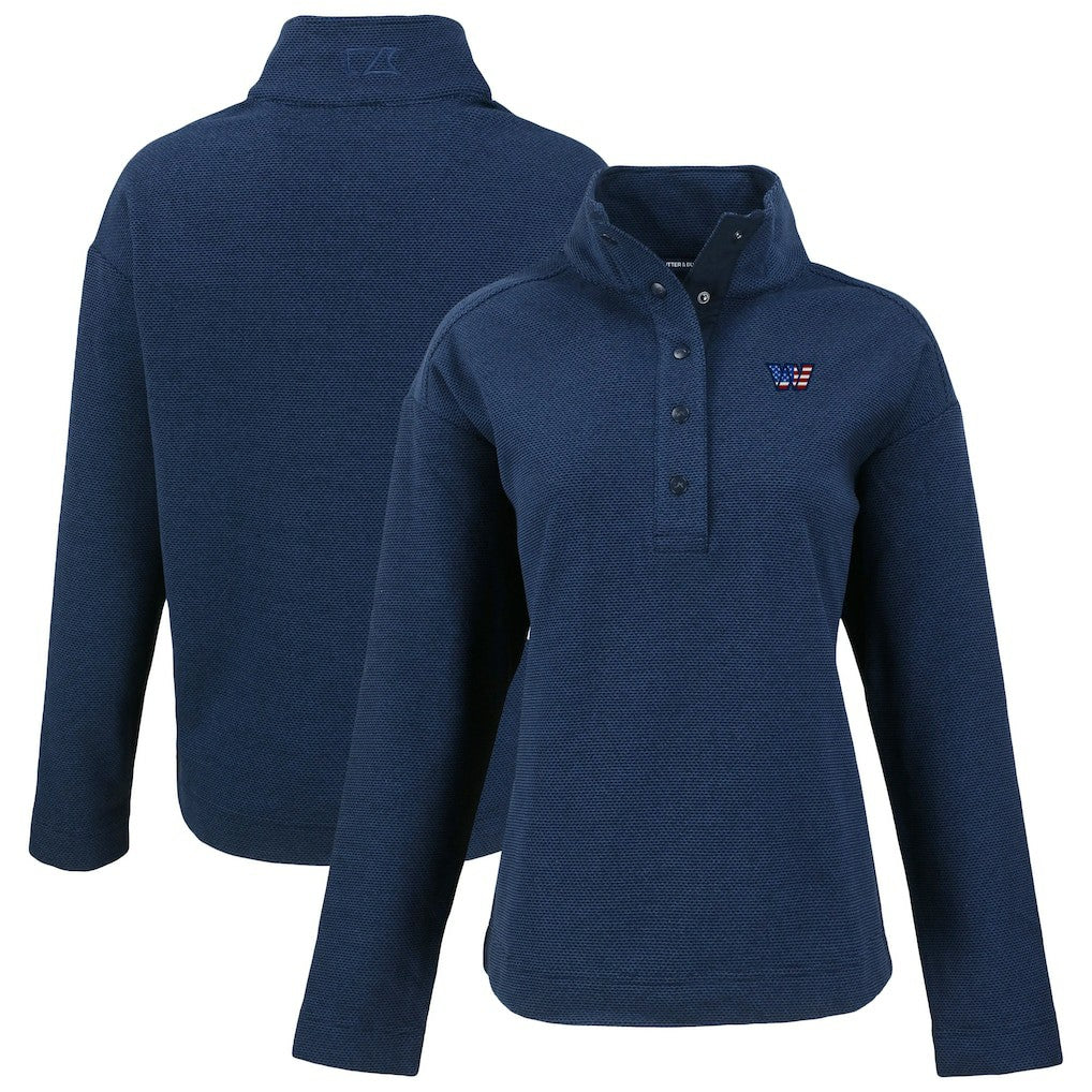Washington Commanders Cutter & Buck Women's Hunts Point Eco Half-Snap Sweatshirt Navy - NFL