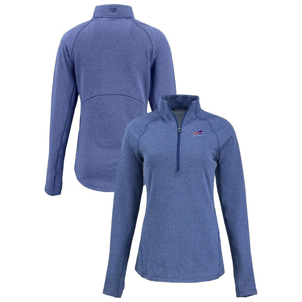 Buffalo Bills Cutter & Buck Women's Peshastin Eco Fleece Recycled Tri-Blend Raglan Half-Zip Jacket Heather Royal - NFL
