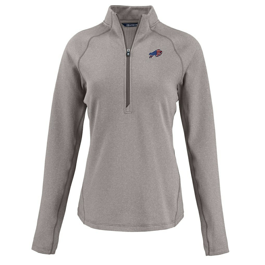Buffalo Bills Cutter & Buck Women's Americana Peshastin Eco Fleece Recycled Tri-Blend Raglan Half-Zip Jacket Heather Gray - NFL