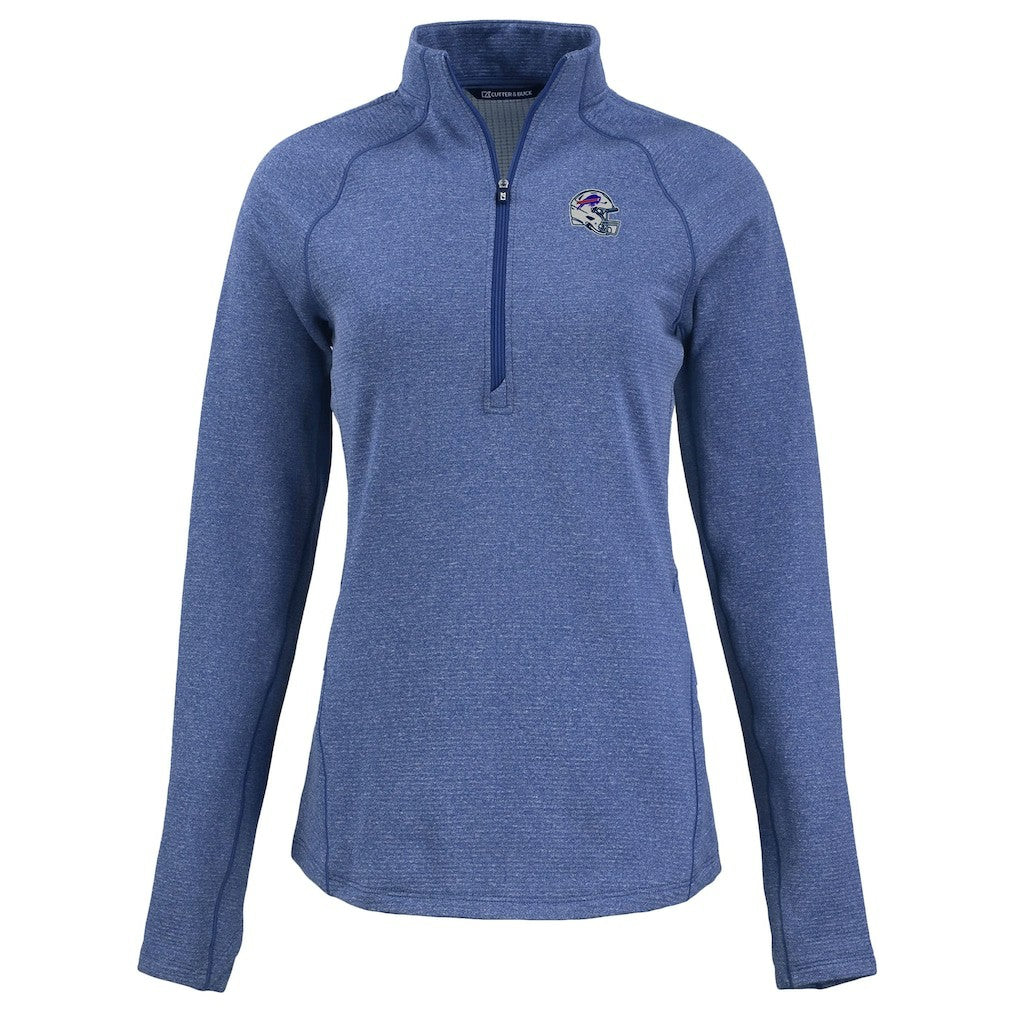 Buffalo Bills Cutter & Buck Women's Peshastin Eco Fleece Recycled Tri-Blend Raglan Half-Zip Jacket Heather Royal - NFL