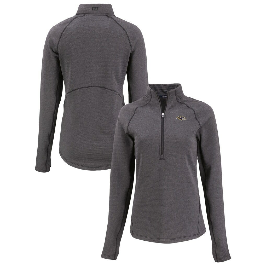Baltimore Ravens Cutter & Buck Women's Peshastin Eco Fleece Recycled Tri-Blend Raglan Half-Zip Jacket Heather Black - NFL