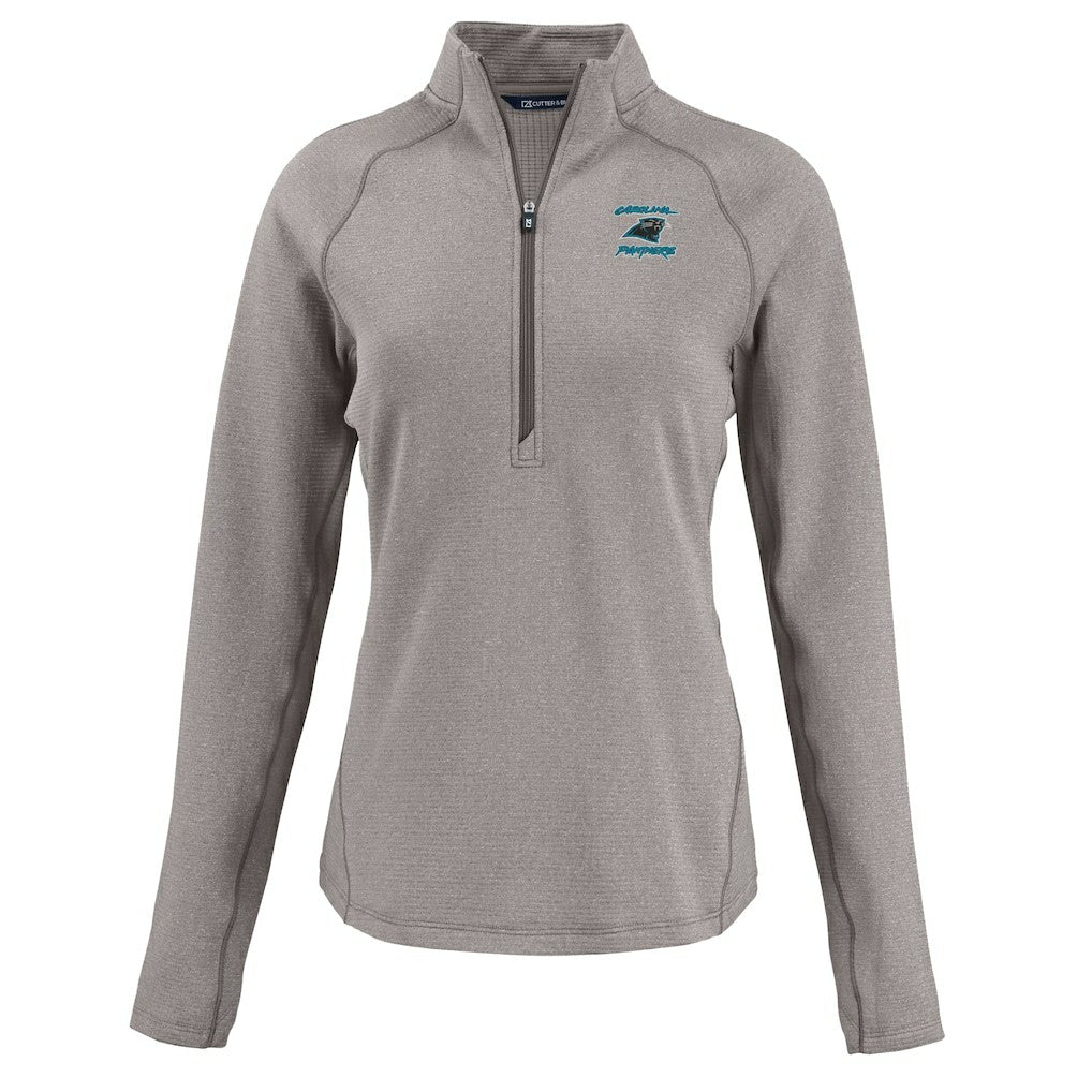 Carolina Panthers Cutter & Buck Women's Peshastin Eco Fleece Recycled Tri-Blend Raglan Half-Zip Jacket Heather Gray - NFL