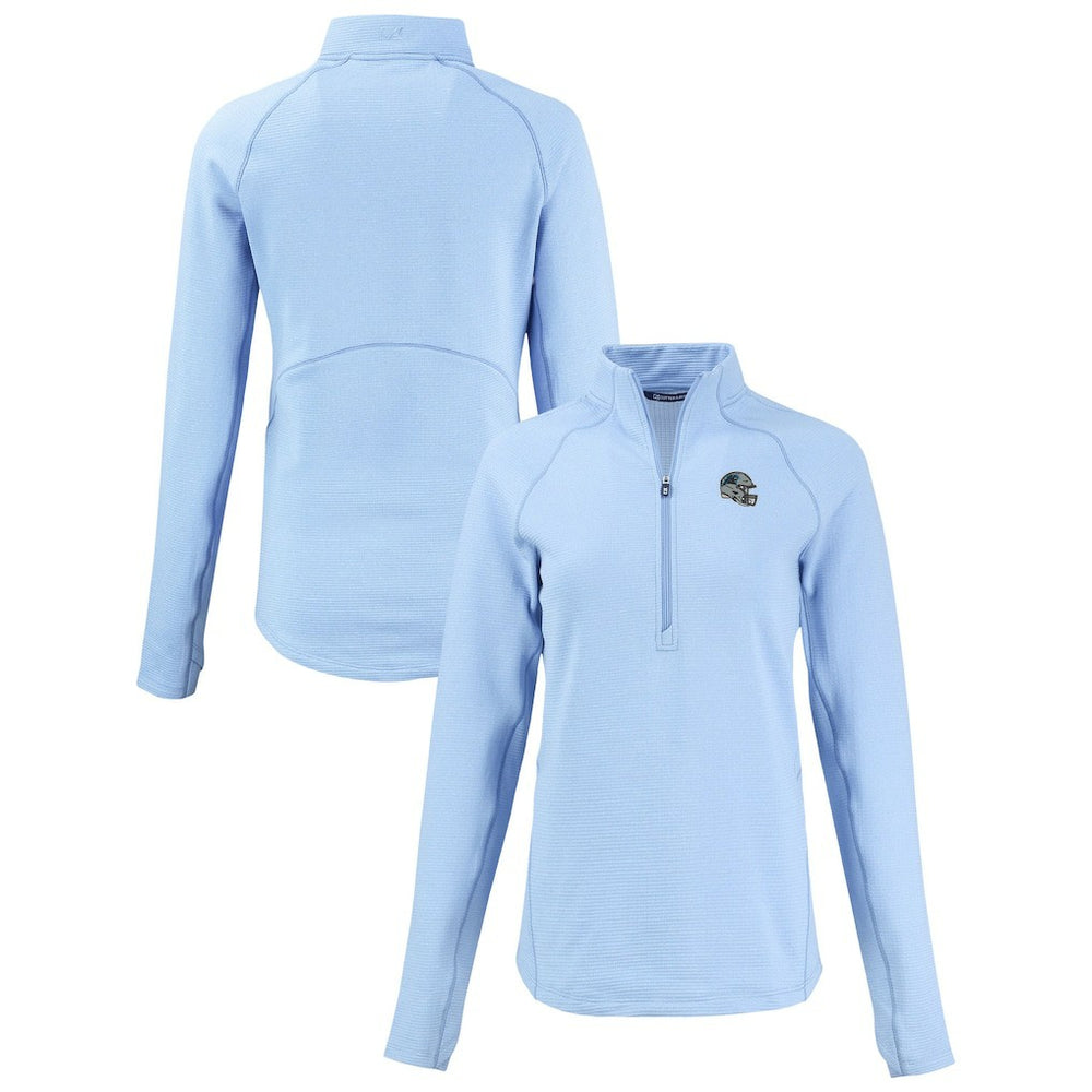 Carolina Panthers Cutter & Buck Women's Peshastin Eco Fleece Recycled Tri-Blend Raglan Half-Zip Jacket Heather Light Blue - NFL