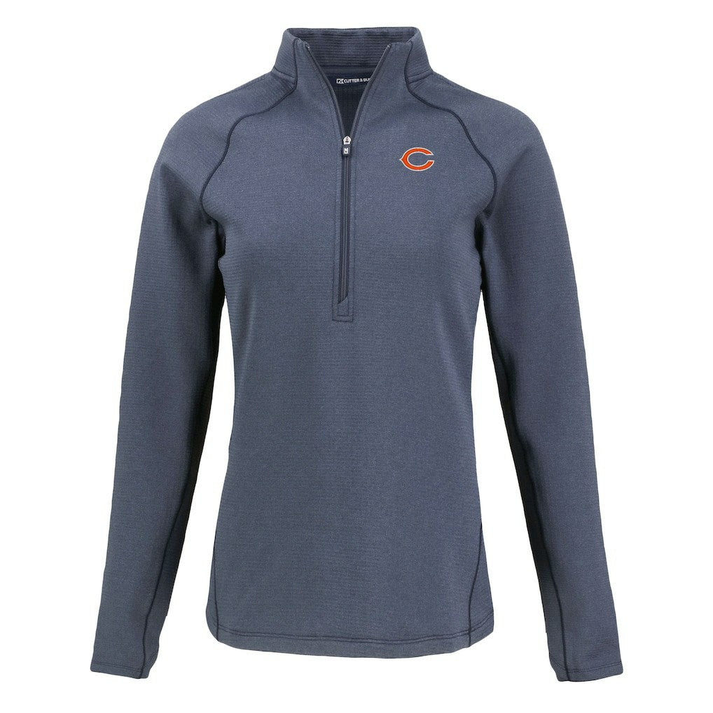 Chicago Bears Cutter & Buck Women's Peshastin Eco Fleece Recycled Tri-Blend Raglan Half-Zip Jacket Heather Navy - NFL