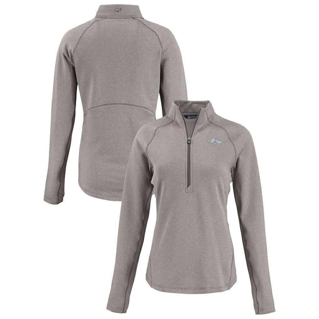 Baltimore Ravens Cutter & Buck Women's Peshastin Eco Fleece Recycled Tri-Blend Raglan Half-Zip Jacket Heather Gray - NFL