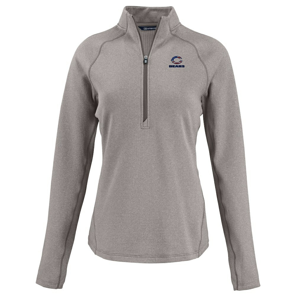 Chicago Bears Cutter & Buck Women's Americana Peshastin Eco Fleece Recycled Tri-Blend Raglan Half-Zip Jacket Heather Gray - NFL