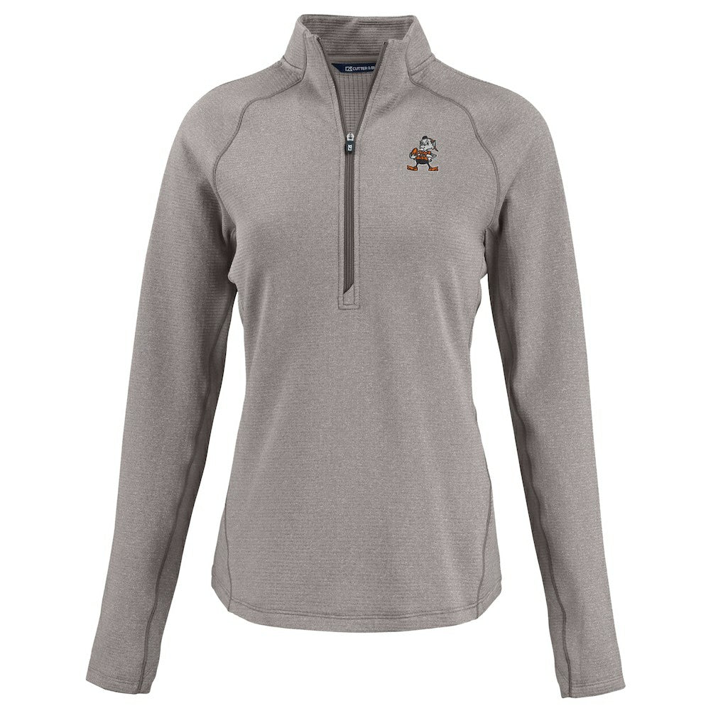 Cleveland Browns Cutter & Buck Women's Peshastin Eco Fleece Recycled Tri-Blend Raglan Half-Zip Jacket Heather Gray - NFL