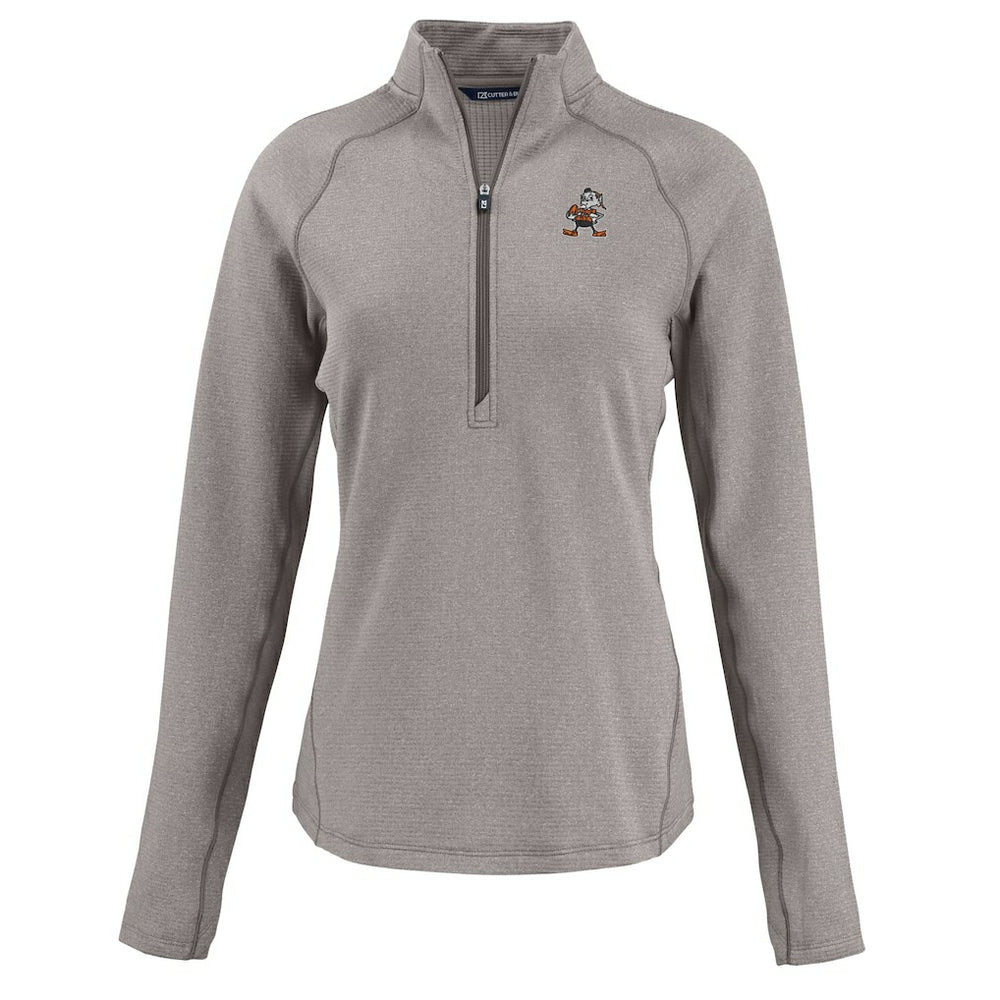 Cleveland Browns Cutter & Buck Women's Peshastin Eco Fleece Recycled Tri-Blend Raglan Half-Zip Jacket Heather Gray - NFL