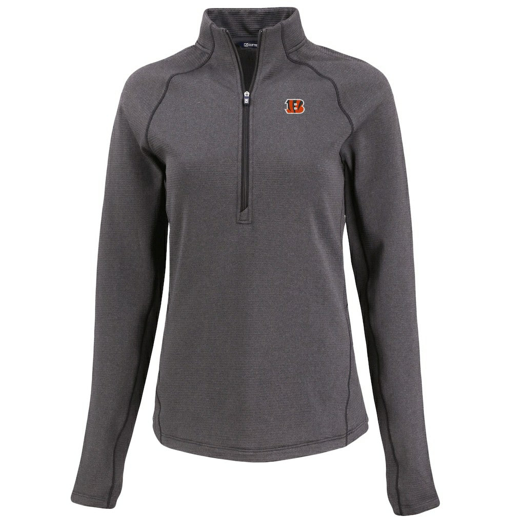 Cincinnati Bengals Cutter & Buck Women's Peshastin Eco Fleece Recycled Tri-Blend Raglan Half-Zip Jacket Heather Black - NFL