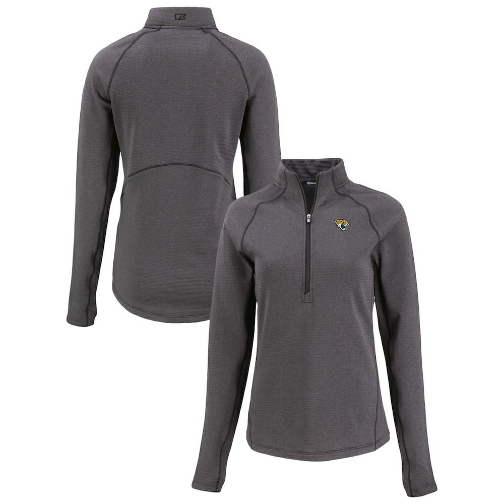Jacksonville Jaguars Cutter & Buck Women's Peshastin Eco Fleece Recycled Tri-Blend Raglan Half-Zip Jacket Heather Black - NFL
