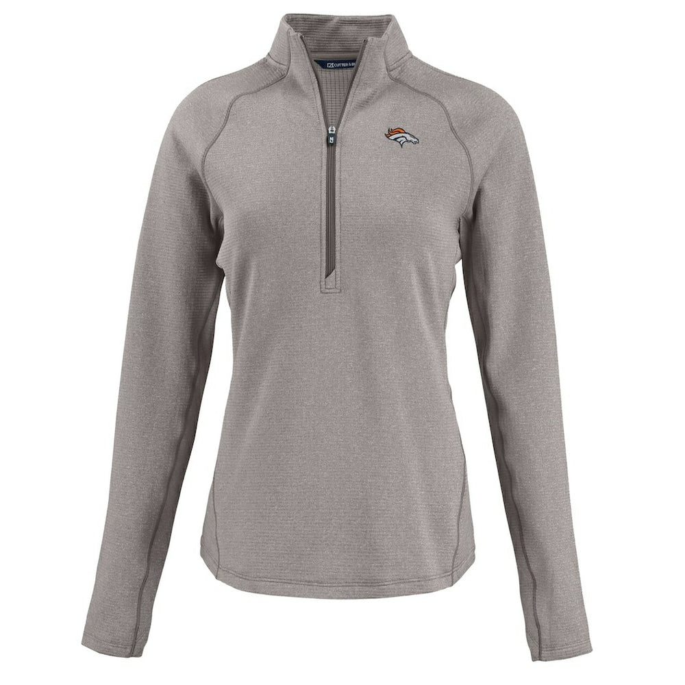 Denver Broncos Cutter & Buck Women's Peshastin Eco Fleece Recycled Tri-Blend Raglan Half-Zip Jacket Heather Gray - NFL