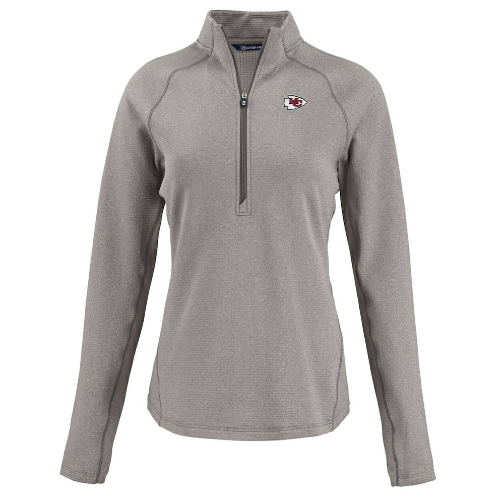 Kansas City Chiefs Cutter & Buck Women's Peshastin Eco Fleece Recycled Tri-Blend Raglan Half-Zip Jacket Heather Gray - NFL