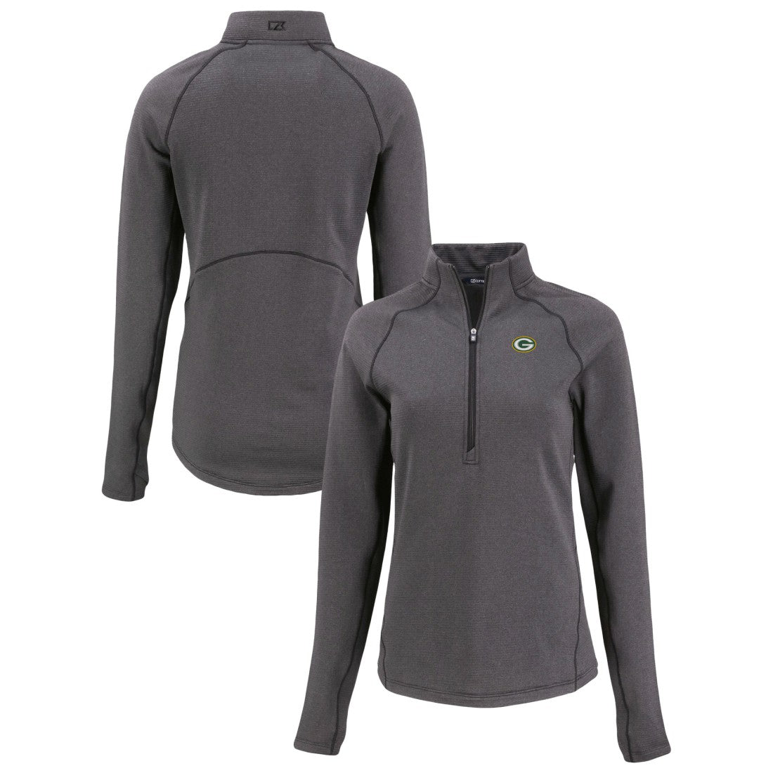 Green Bay Packers Cutter & Buck Women's Peshastin Eco Fleece Recycled Tri-Blend Raglan Half-Zip Jacket Heather Black - NFL