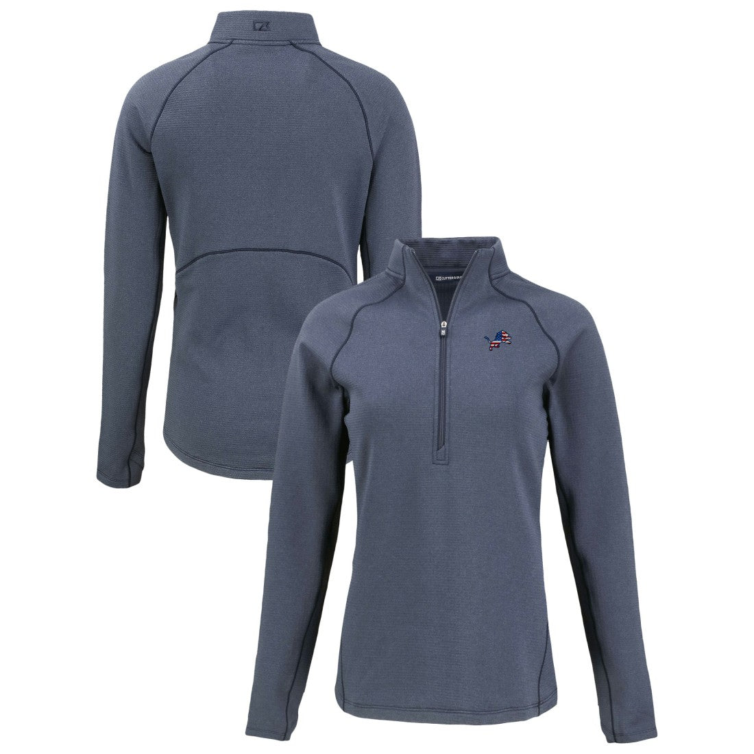 Detroit Lions Cutter & Buck Women's Americana Peshastin Eco Fleece Recycled Tri-Blend Raglan Half-Zip Jacket Heather Navy - NFL