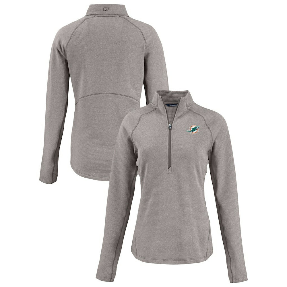 Miami Dolphins Cutter & Buck Women's Peshastin Eco Fleece Recycled Tri-Blend Raglan Half-Zip Jacket Heather Gray - NFL