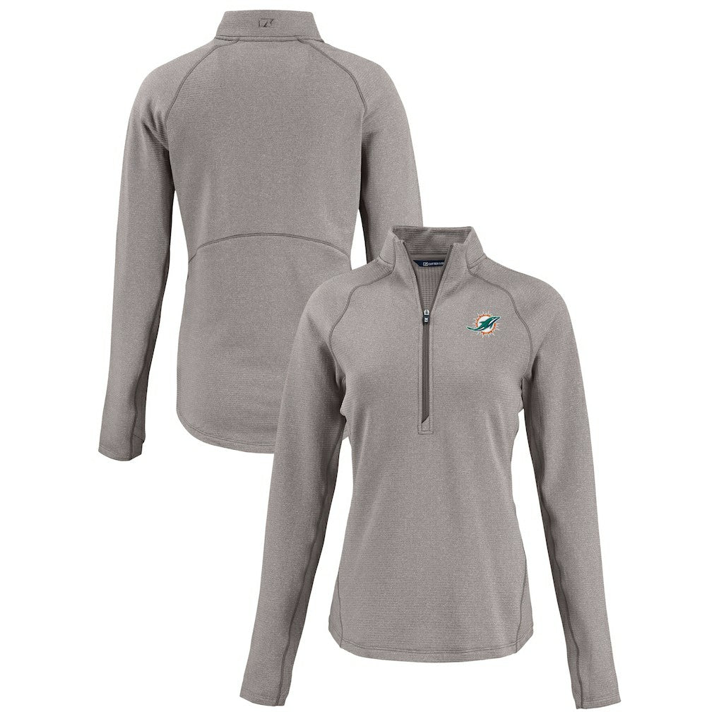 Miami Dolphins Cutter & Buck Women's Peshastin Eco Fleece Recycled Tri-Blend Raglan Half-Zip Jacket Heather Gray - NFL