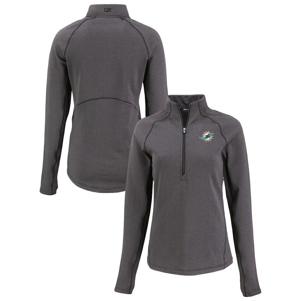 Miami Dolphins Cutter & Buck Women's Peshastin Eco Fleece Recycled Tri-Blend Raglan Half-Zip Jacket Heather Black - NFL