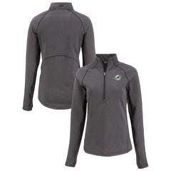 Miami Dolphins Cutter & Buck Women's Peshastin Eco Fleece Recycled Tri-Blend Raglan Half-Zip Jacket Heather Black - NFL