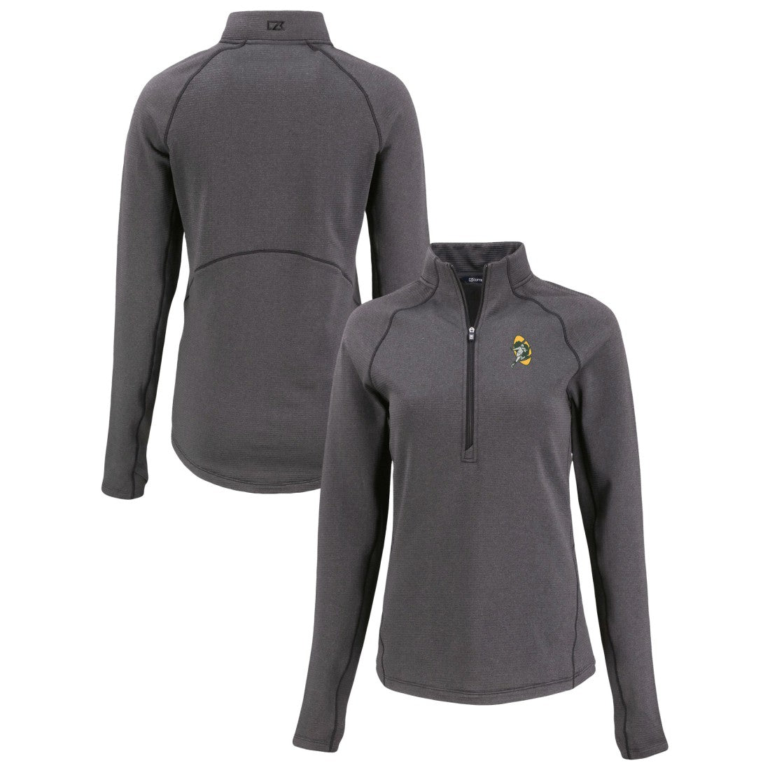 Green Bay Packers Cutter & Buck Women's Peshastin Eco Fleece Recycled Tri-Blend Raglan Half-Zip Jacket Heather Black - NFL