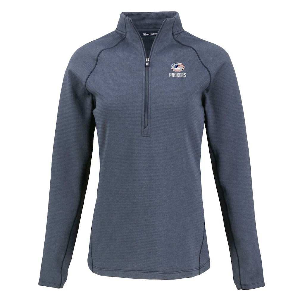 Green Bay Packers Cutter & Buck Women's Americana Peshastin Eco Fleece Recycled Tri-Blend Raglan Half-Zip Jacket Heather Navy - NFL
