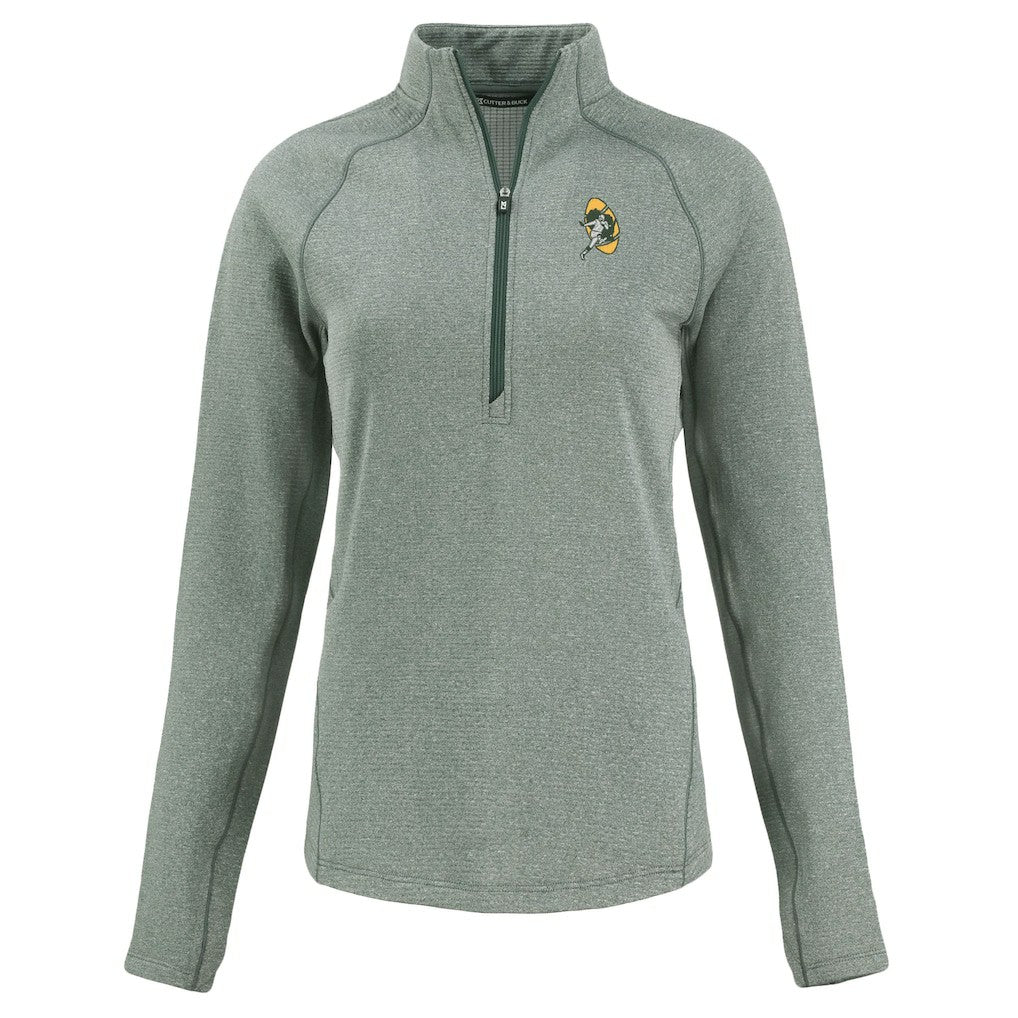 Green Bay Packers Cutter & Buck Women's Peshastin Eco Fleece Recycled Tri-Blend Raglan Half-Zip Jacket Heather Green - NFL