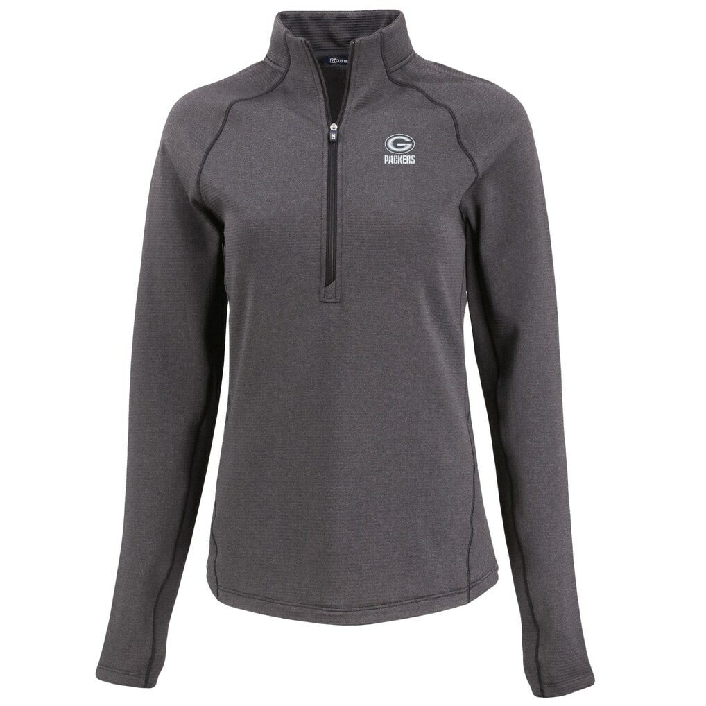 Green Bay Packers Cutter & Buck Women's Peshastin Eco Fleece Recycled Tri-Blend Raglan Half-Zip Jacket Heather Black - NFL