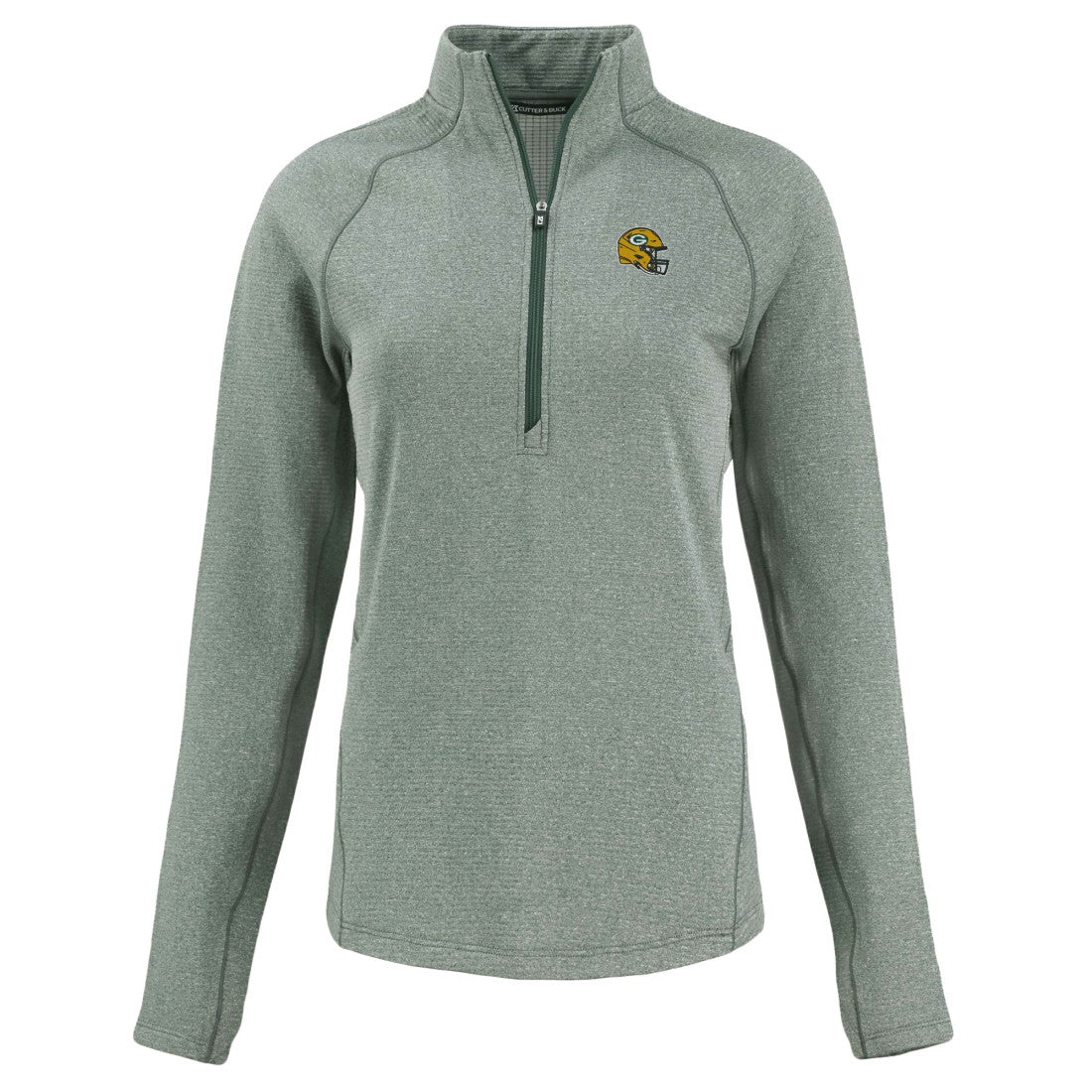 Green Bay Packers Cutter & Buck Women's Peshastin Eco Fleece Recycled Tri-Blend Raglan Half-Zip Jacket Heather Green - NFL