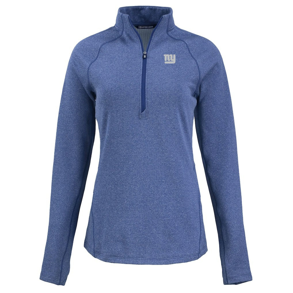 New York Giants Cutter & Buck Women's Peshastin Eco Fleece Recycled Tri-Blend Raglan Half-Zip Jacket Heather Royal - NFL