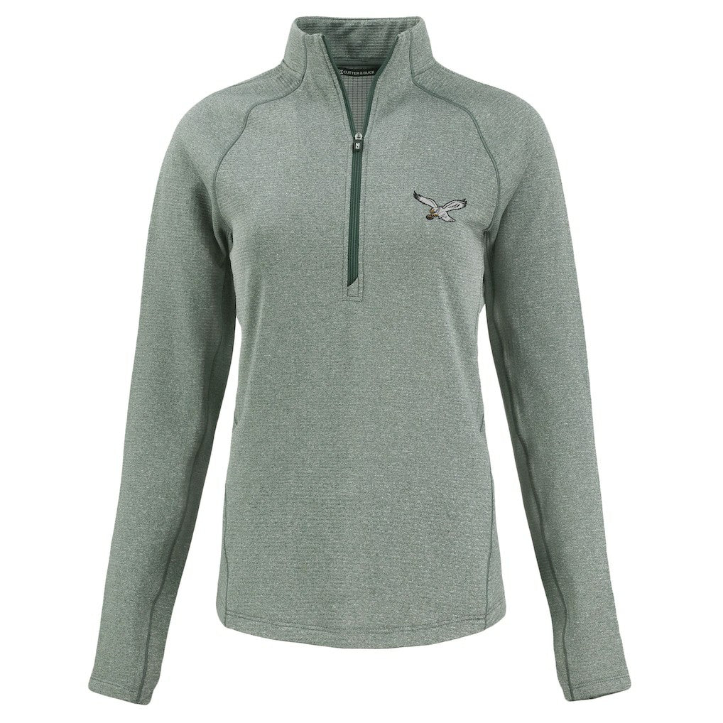 Philadelphia Eagles Cutter & Buck Women's Peshastin Eco Fleece Recycled Tri-Blend Raglan Half-Zip Jacket Heather Kelly Green - NFL